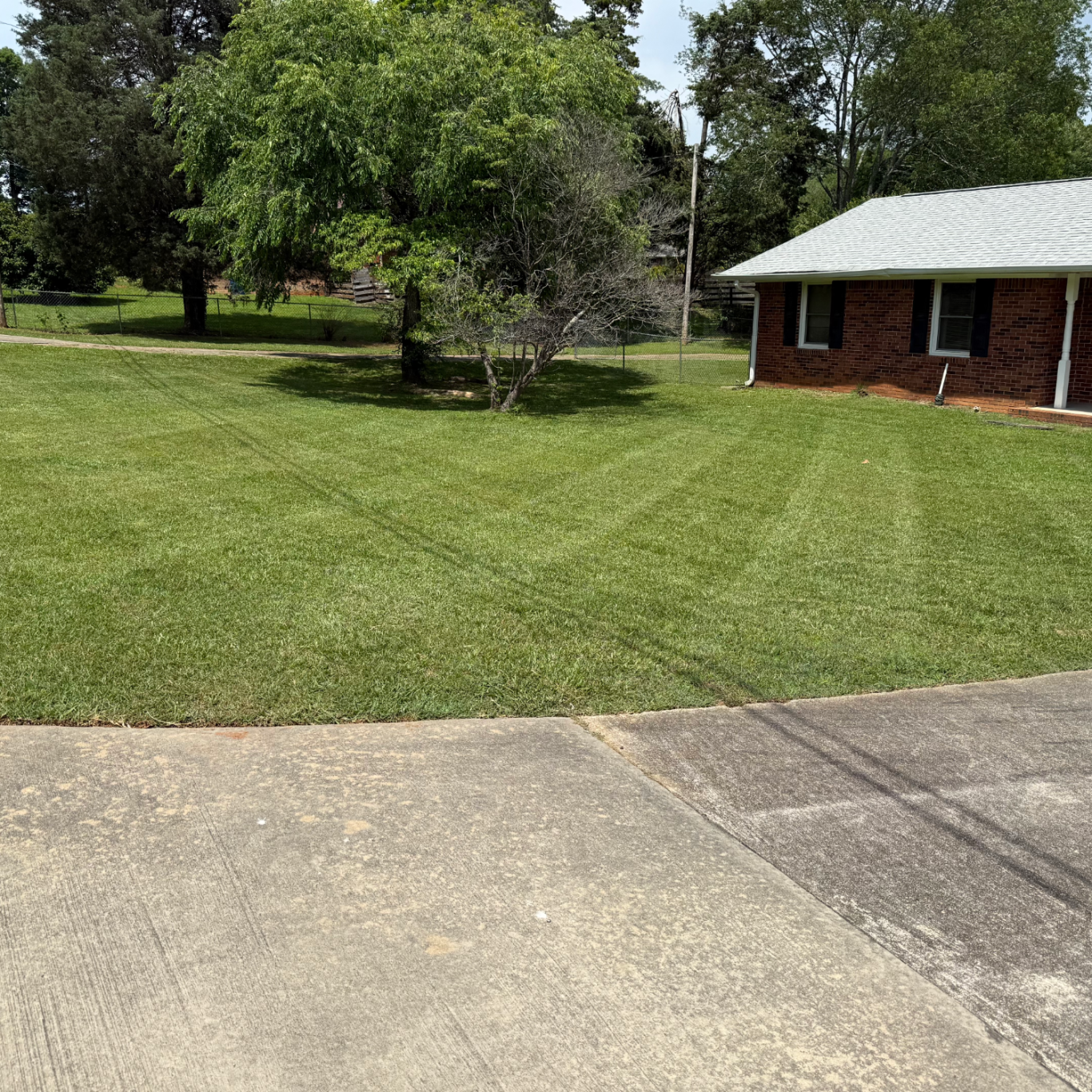 Freshly mowed lawn in Douglasville, GA by Perry Land Solutions